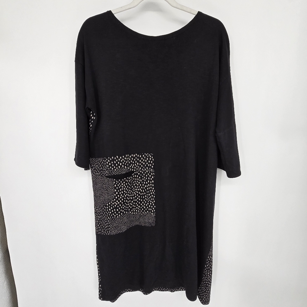 GUDRUN SJODEN Black Dotted Pockets 3/4 Sleeve organic cotton Midi Dress S